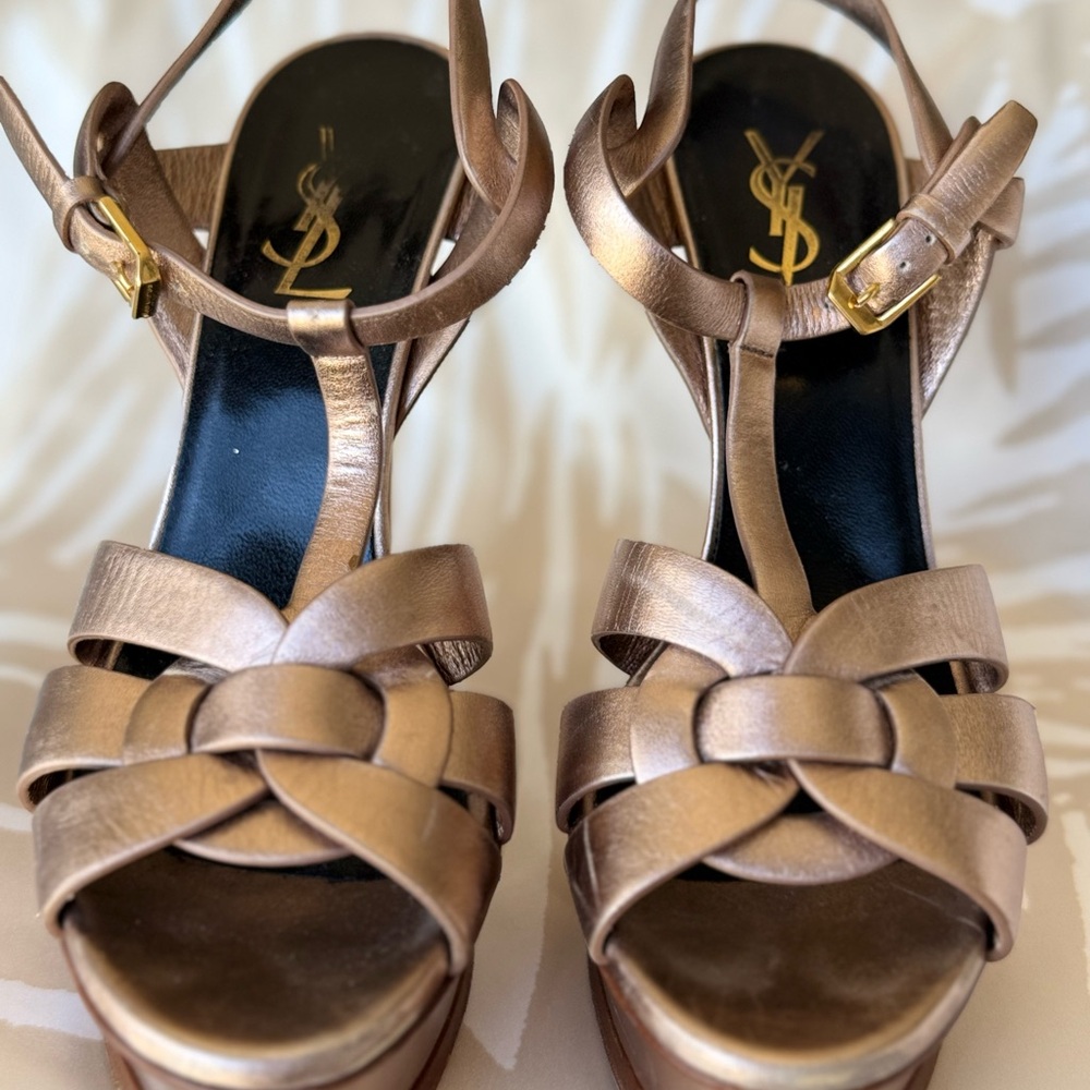 Yves Saint Laurent Tribute - Rose Gold matte metallic Strappy Heels